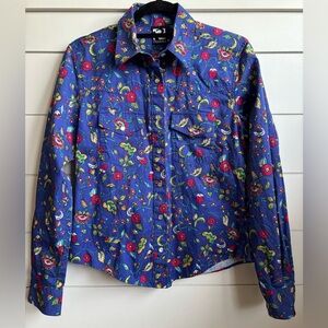 Rockies Western Pearl Snap Button up Collar Shirt Floral Cowgirl Rodeo Outdoor